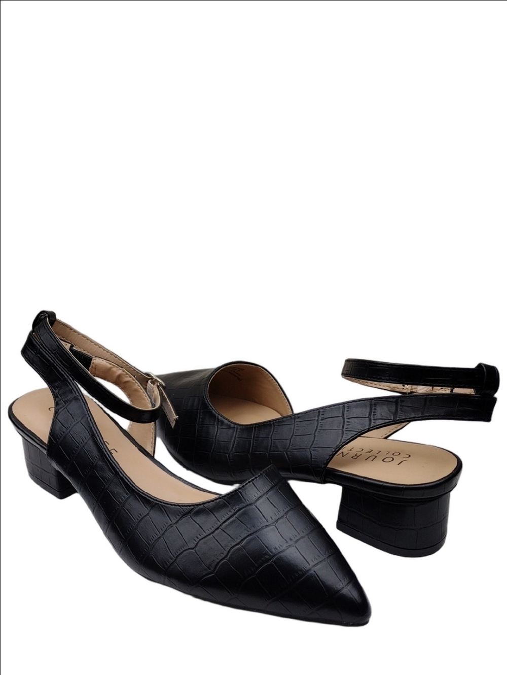 Journee Collection Black Alligator Pattern Faux Leather Point Toe Slingback Pump
